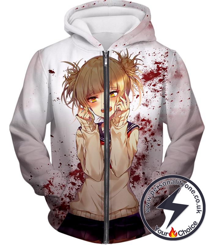 My Hero Academia Cute and Dangerous Anime Villain Himiko Toga Awesome White Zip Up Hoodie